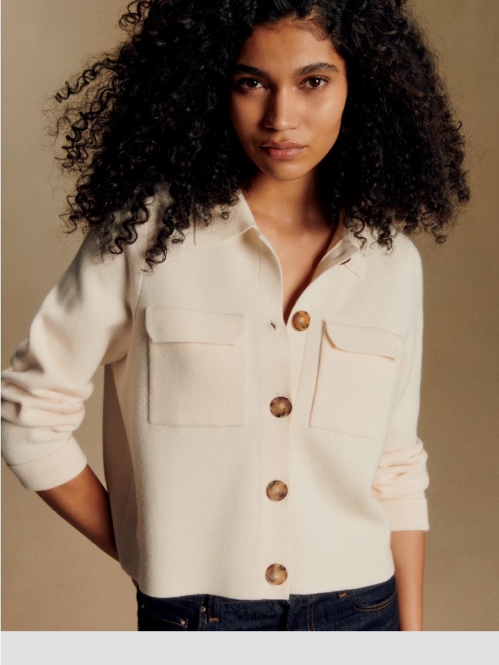 🇫🇷 Sezane Cream Button-Front Pocket Cardigan